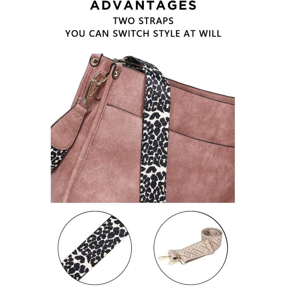 Women’s Pink Leather Purse Zipped Pockets Crossbody Bag and Shoulder Bag - Picture 4 of 6